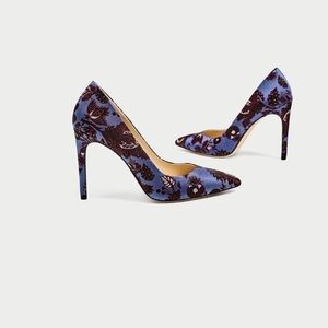 Zara Burgundy Red Black Blue Floral Pump Size 40